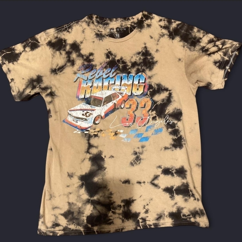S | PacSun Beige and Black "Rebel Racing" Graphic Tee